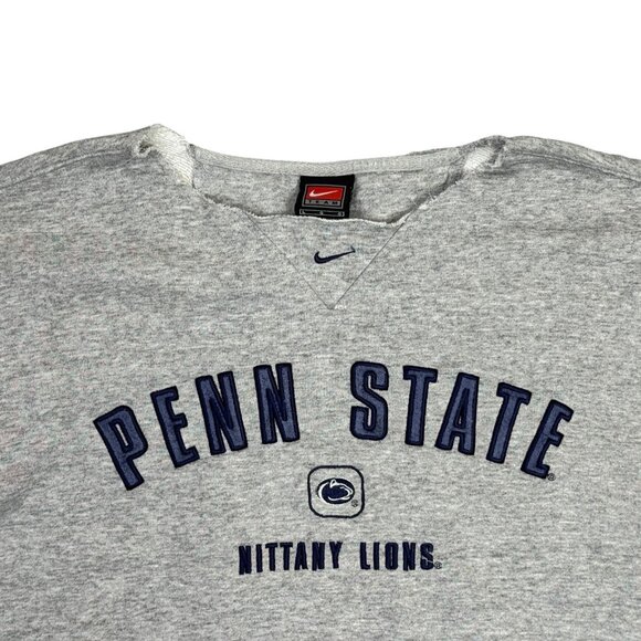 Nike Penn State Sweatshirt Mens L Gray Center Swoosh Spell Out Y2K Vintage PSU - Picture 4 of 11